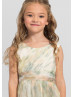 Vintage Floral Ivory Sage Multi Printed Tulle Flower Girl Dress